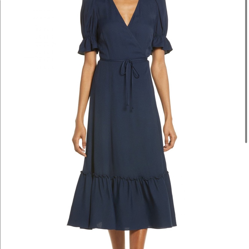 Reformation Sur Navy Wrap Midi Dress
